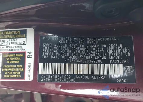 2009 Toyota Avalon Limited из США, поврежденный, VIN 4T1BK36B09U342286